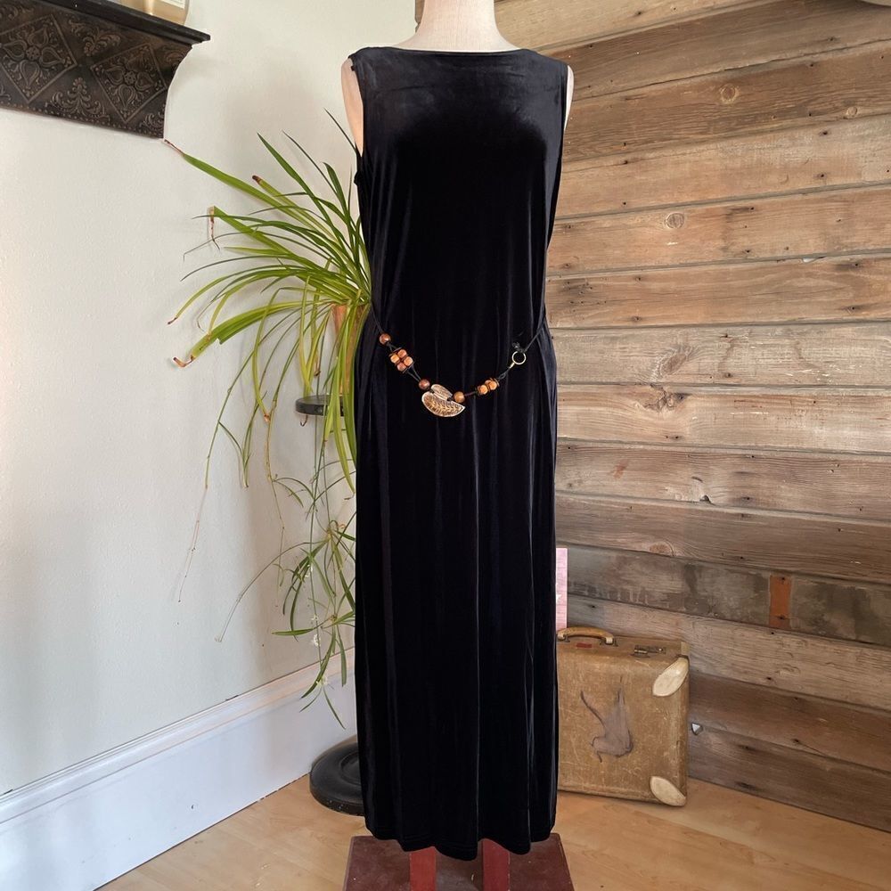 Vintage Ronni Nicole Black Velour Stretch Maxi Dress Size 8